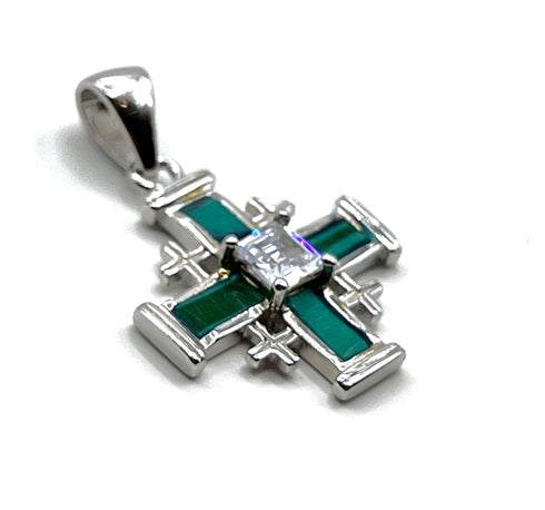 Sterling Silver with Opal Jerusalem Cross Pendant